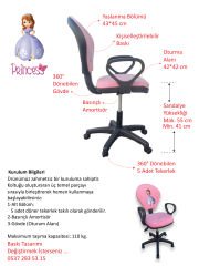 Pembe Prenses Çocuk Çalışma Sandalyesi | Kız Çocuk Odası Ergonomik Ders ve Ofis Koltuğu