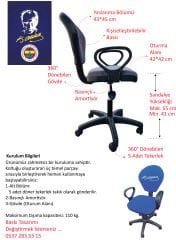 Atatürk İmzalı Fb Taraftar Çocuk Çalışma Koltuğu Sarı Lacivert Tekerlekli Döner Ofis Ders Sandalyesi